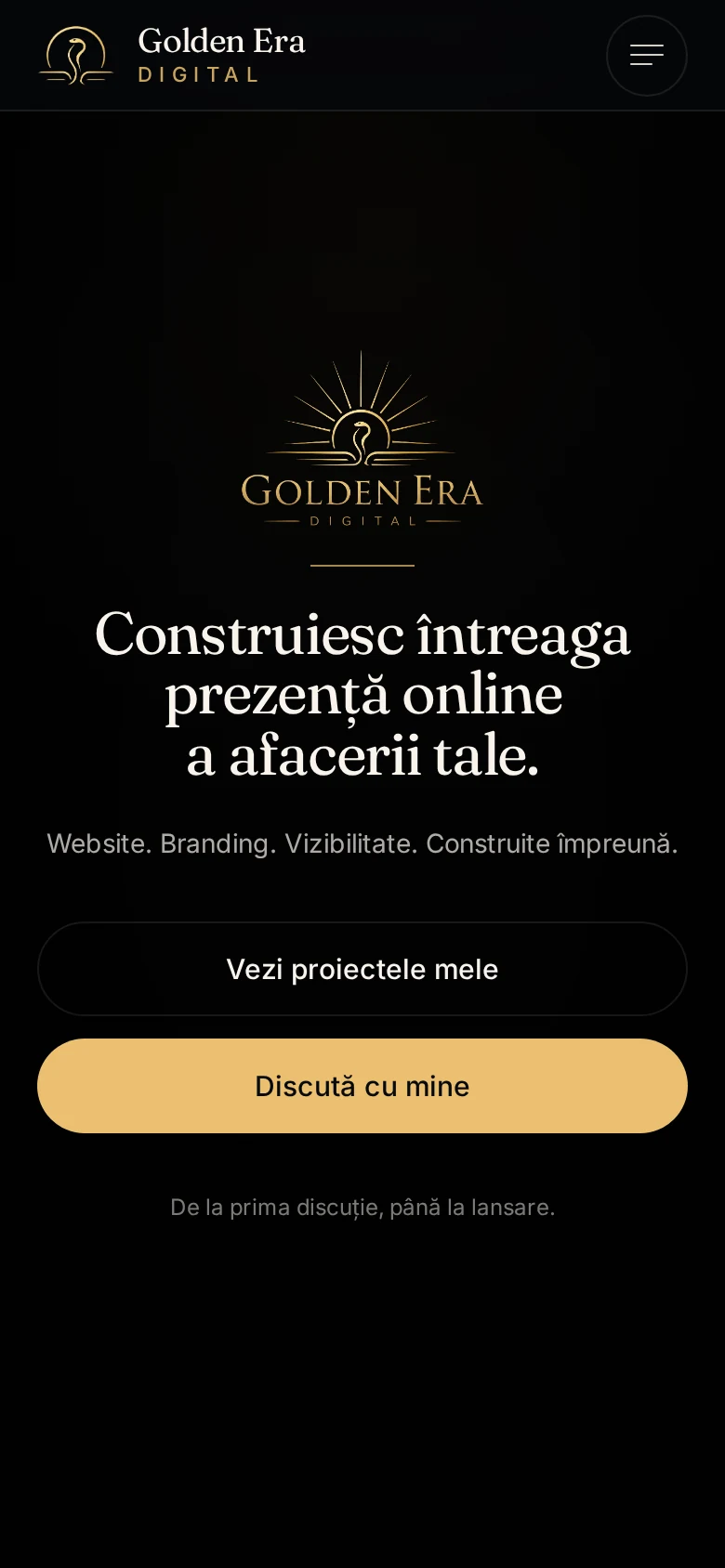 Pagina principală a site-ului Golden Era Digital afișată pe ecran de telefon.